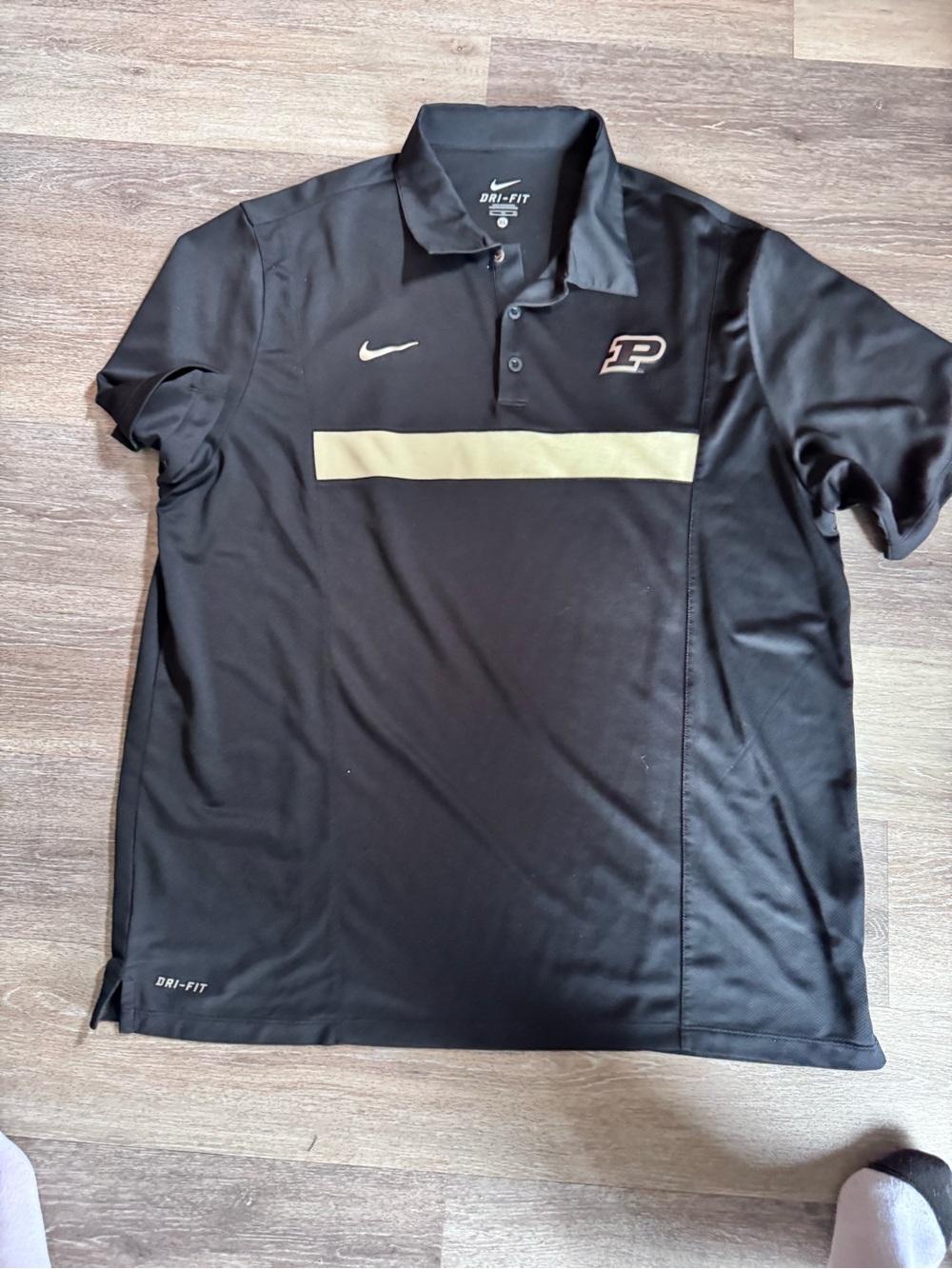 Nike Black Polo with Gold Stripe and Purdue 'P' Logo